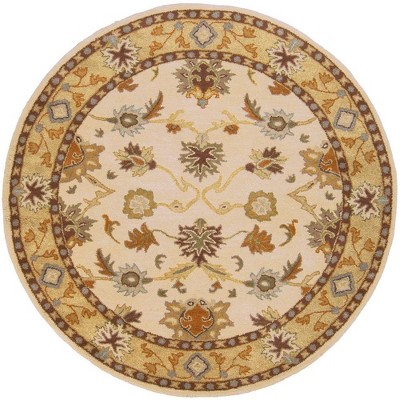 Mark & Day Didsbury 4' Round Tufted Indoor Area Rugs Khaki: Wool, Stain-Resistant, Botanical Pattern, Handmade, Traditional Style