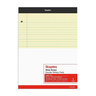 Staples Notepads 8.5" X 11.75" Wide Yellow 100 Sh./pad 6 Pads/pk 478871