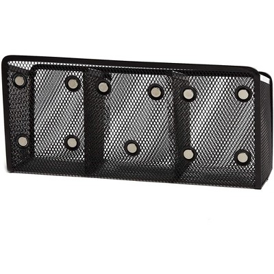 Black Metal Mesh Magnetic Desk Organizer with 3 Compartments