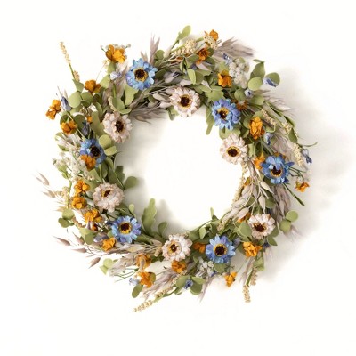 21.75" Multicolor Artificial Summer Wildflower Front Door Wreath