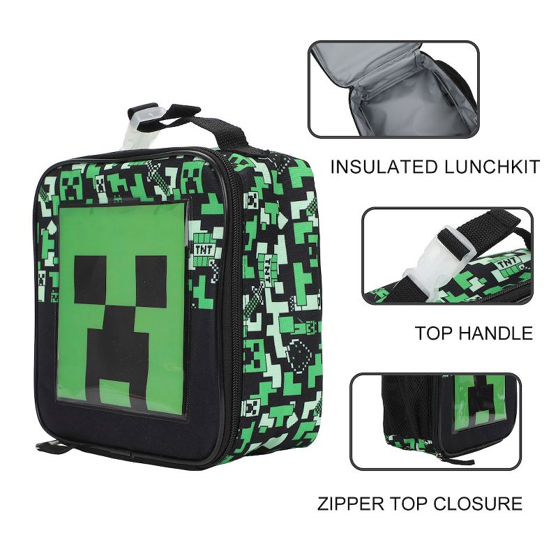 Minecraft Square Insulated Lunchbox with Mesh Side Pocket, 5 of 7