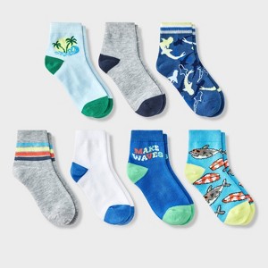 Boys' 7pk 'Shark' Ankle Socks - Cat & Jack™ Blue - 1 of 3