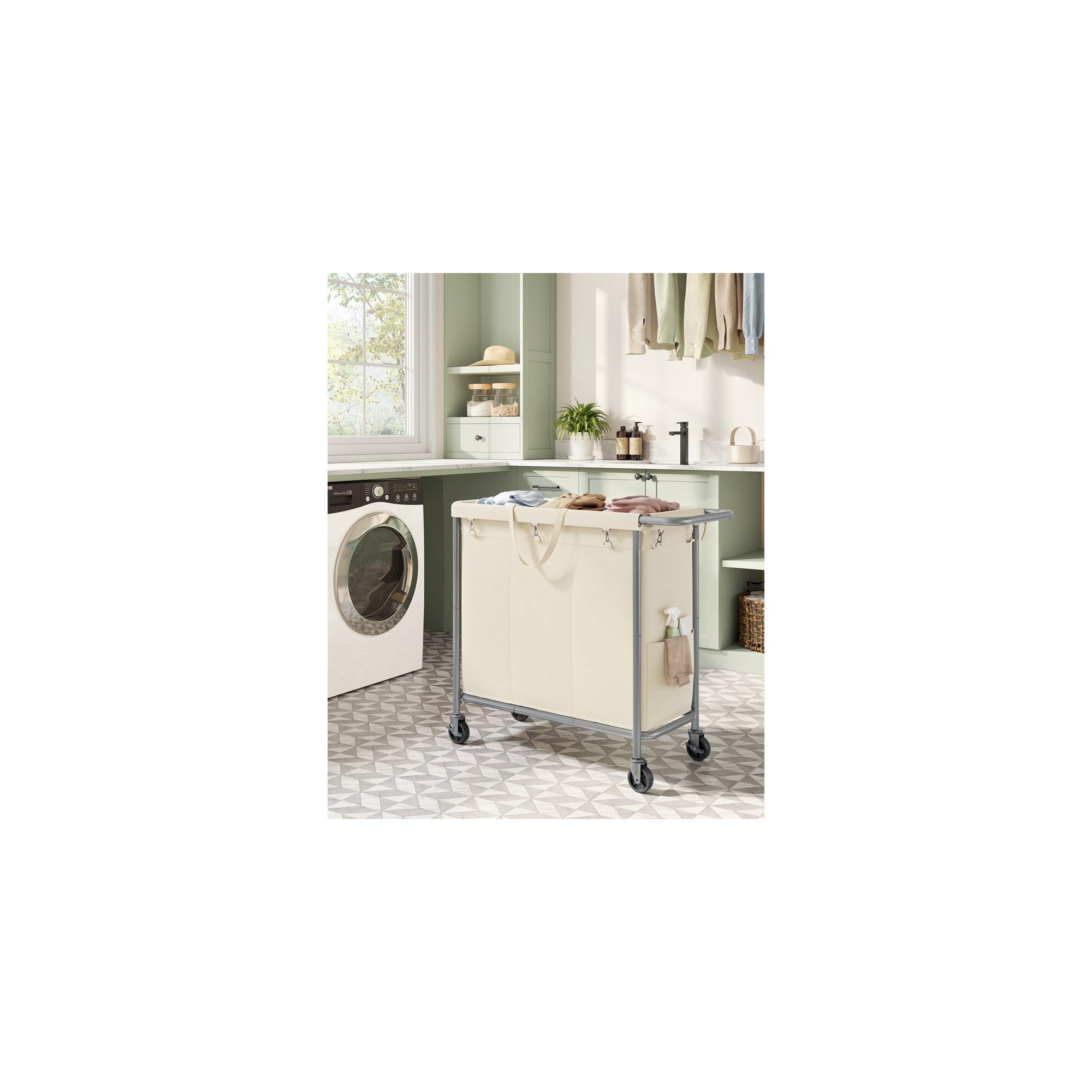 200L Laundry Sorter 3-Section Laundry Basket with Wheels Rolling Laundry Hamper with Removable Liner Cream White