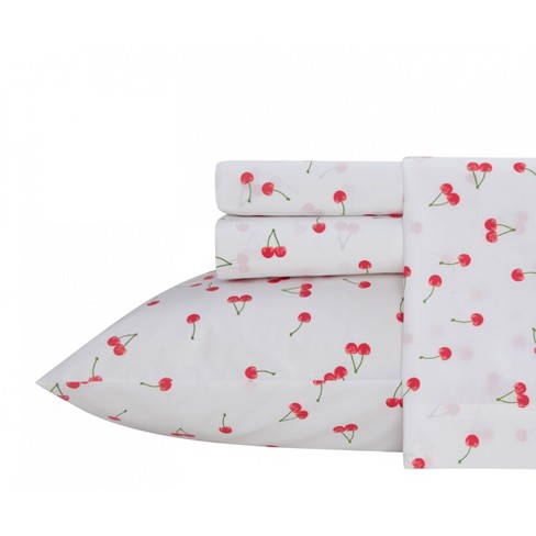 Poppy & Fritz Cherries Cotton Percale Queen Sheet Set Red