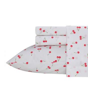 Poppy & Fritz Cherries 100% Cotton Percale- Sheet Set, Red- Twin Xl