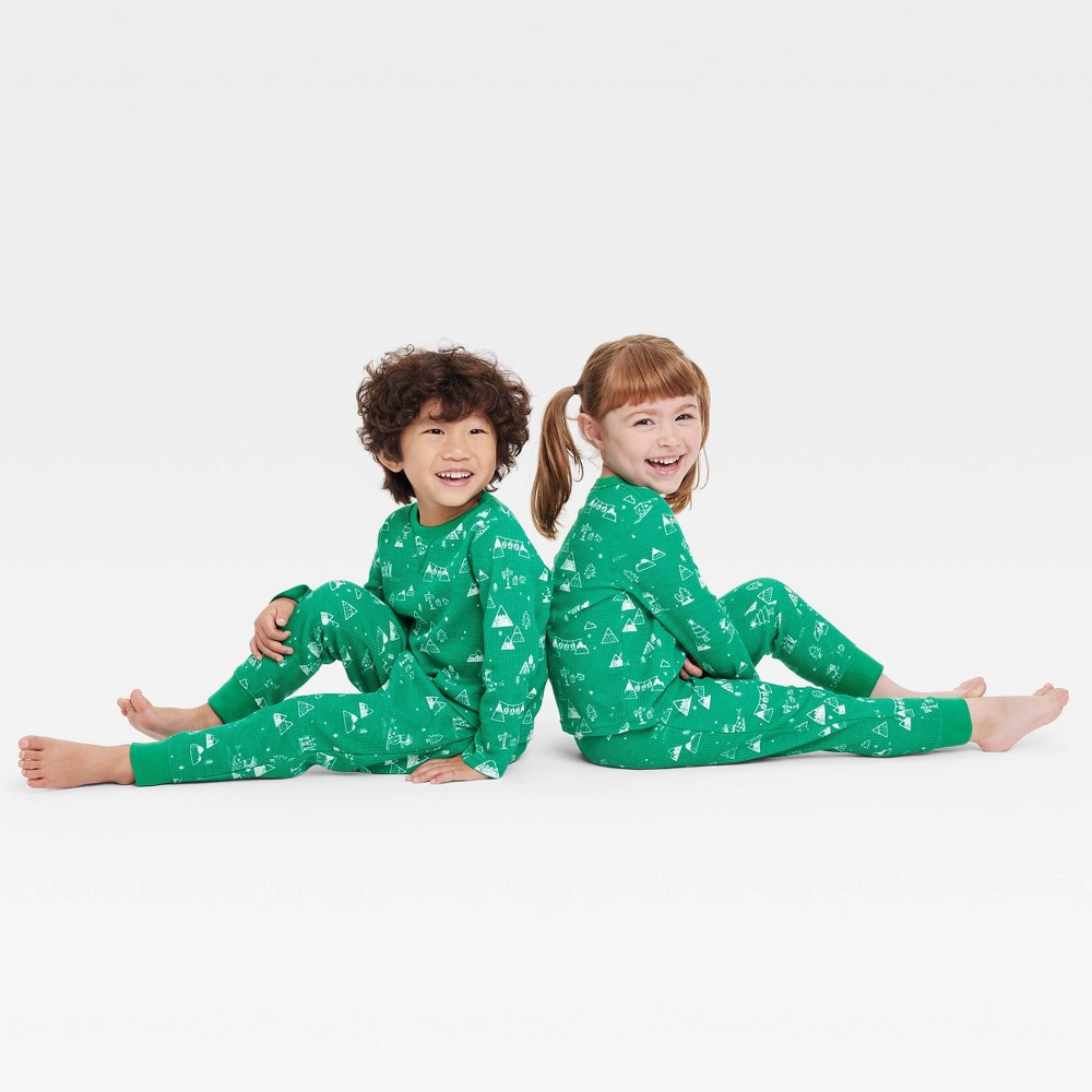 Toddler Ski Scene Matching Family Thermal Pajama Set - Wondershop™ Green 3T