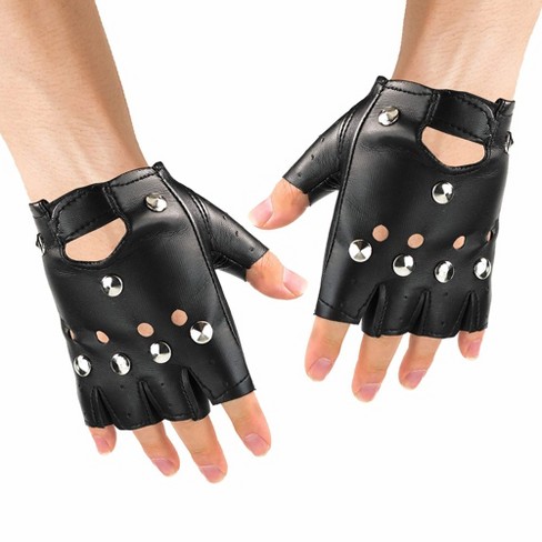 Skeleteen Fingerless Faux Leather Gloves