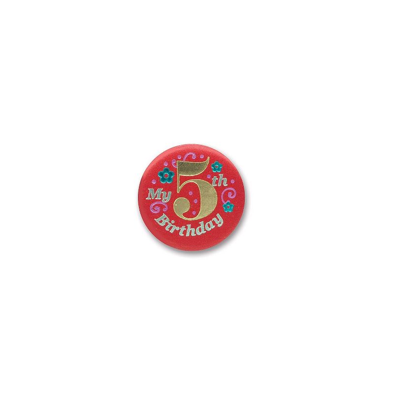 Beistle 2" My 5th Birthday Satin Button Red 6/Pack BN055R, 1 of 2