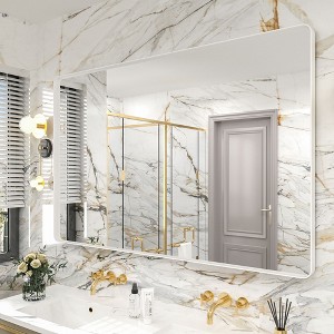 Apmir 55 in. W x 36 in. H Rectangular Aluminum Alloy Framed and Tempered Glass Wall Mirror in Matte White - 1 of 4