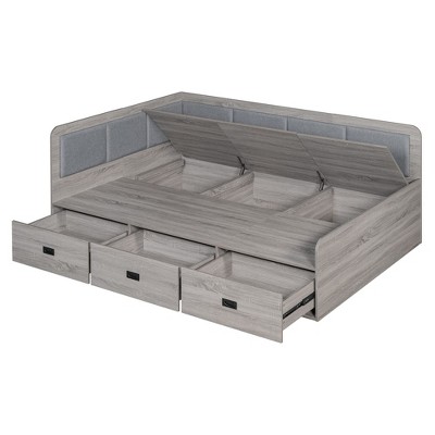NicBex Twin/Full Size Daybed, Day Bed with 3 Drawers, L-Shaped Daybed Frame with 3 Storage Compartments