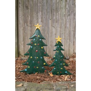 Kalalou Festive Metal Christmas Tree Yard Stakes – Set of 2, Hand-Hammered Holiday Decor - 1 of 4