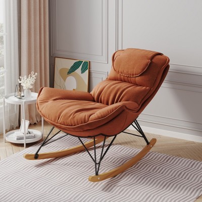 Velvet Fabric Light Luxury Single Rocking Sofa Chair with Ergonomic Design, Detachable & Washable Cushion, and Natural Wood Base
