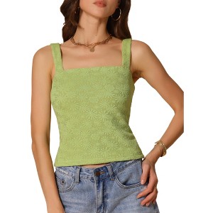 INSPIRE CHIC Women's Square Neck Wide Strap Sleeveless Crop Lettuce Trim Casual Floral Cami Tank Top - 1 of 4