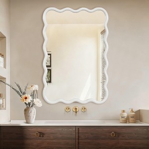 KTMBDW Curved Wood Frame Accent Mirror, Farmhouse French Country Decorative Wall Mirror - 1 of 4