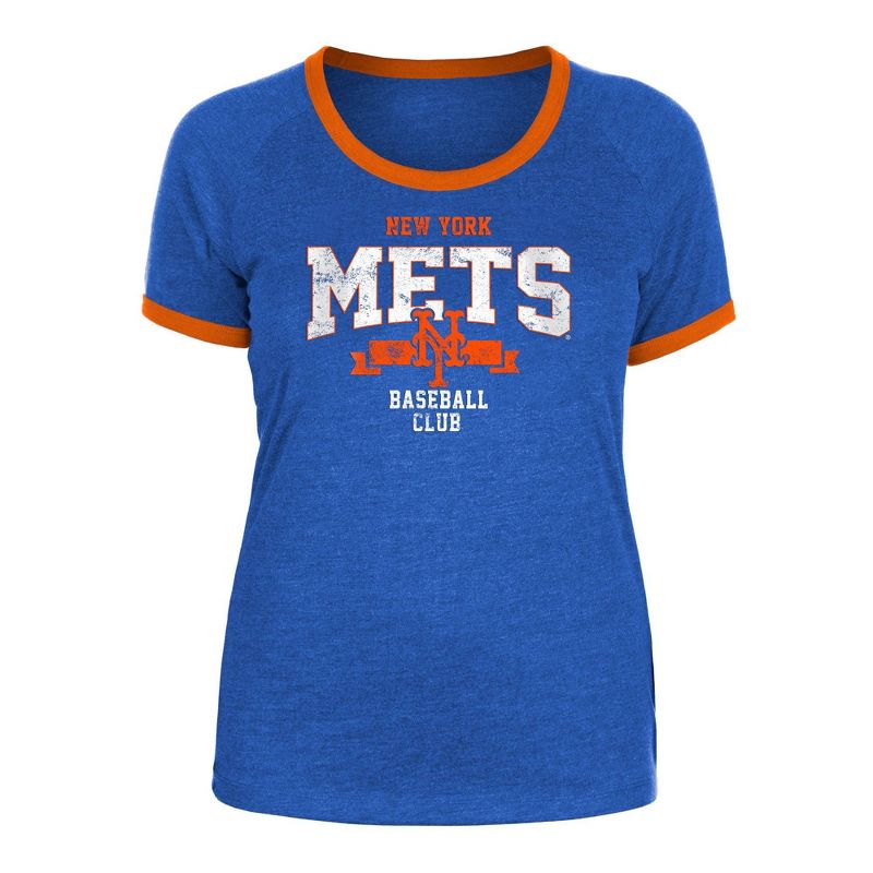 MLB New York Mets Women&#39;s Heather Bi-Blend Ringer T-Shirt, 1 of 7