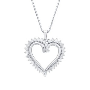 GILDED 1/2 Carat Total Weight Natural Round-Cut Diamond Heart Pendant Necklace in Sterling Silver, 18-inch Chain - 1 of 4