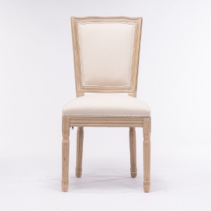 Gulches French Style Dining Chairs Set of 2, White Linen Upholstery, Square Back, Solid Wood Frame, Ergonomic Support - 1 of 4