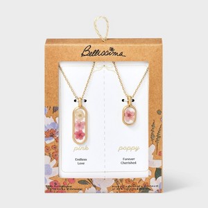 Bella Uno Bellissima 14K Gold Dipped Poppy Pendant Necklace Set 2pc - Pink/Gold - 1 of 4