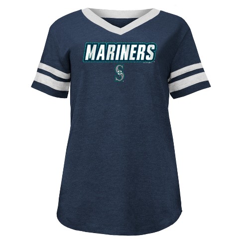 Girls Youth Seattle Mariners New Era Pink Jersey Stars V-Neck T-Shirt