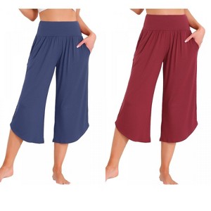 INSPIRE CHIC Women's 2 Pcs Capri Lounge Yoga Summer Wide Leg with Pockets Workout Sweat Pajama Pants - 1 of 4