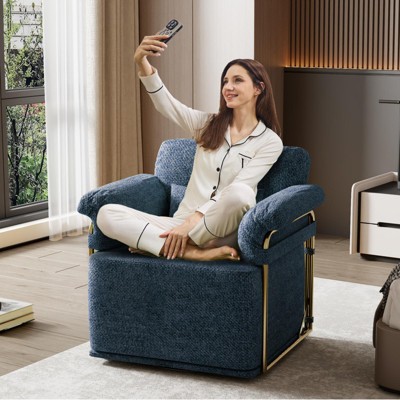 KWPZQEB 360° Swivel Sofa Chair, Modern Accent Chair Comfy Armchair with Pillows & Gold Metal Legs, Upholstered Reading Chair for Living Room