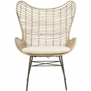 Malia Rattan Wingback Armchair - White Wash - Safavieh - 1 of 4