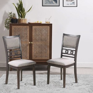 Royal Hampton Fabric Upholstered Dining Chair with Panel Back, Knot Cut Outs, Set of 2, Gray - 1 of 4