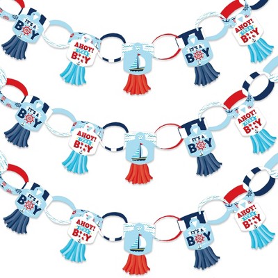 Big Dot of Happiness Ahoy It's a Boy - 90 Chain Links and 30 Paper Tassels Decoration Kit - Nautical Baby Shower Paper Chains Garland - 21 feet