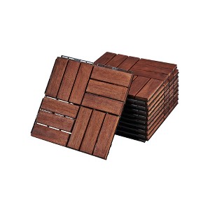 Racxily Acacia Wood Interlocking Deck Tiles Checker Pattern, 12" x 12" Square Brown Acacia Hardwood Outdoor Flooring for Patio, Bancony - 1 of 4