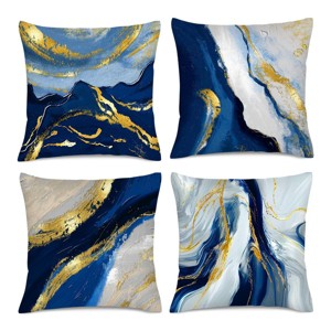 Navy Blue and Gold Throw Pillow Covers 18x18 Inches Set of 4, Modern Decorative Abstract Oil Painting Pillow Cover - 1 of 4