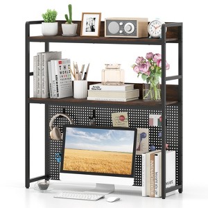 Tangkula 2-Tier Countertop Desktop Bookshelf w/ Metal Pegboard 2 Anti-tipping Devices - 1 of 4