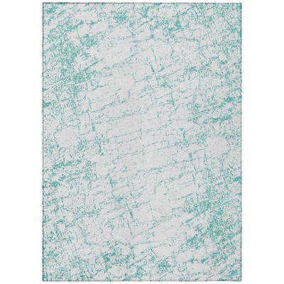 Teal Blue And Ivory Abstract Washable Indoor Outdoor Area Rug