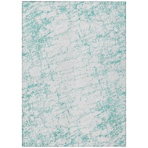 Teal Blue And Ivory Abstract Washable Indoor Outdoor Area Rug - 1 of 4