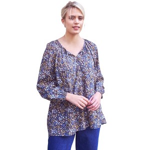 ellos Plus Size Tie Neck Peasant Tunic - 1 of 4