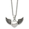Chisel Stainless Steel Antiqued and Polished Heart with Wings Pendant on an 18" Cable Chain Necklace - 2 of 4
