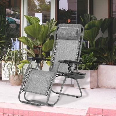 Gray Foldable Zero Gravity Outdoor Lounge Chairs with Cushions, Set of 2