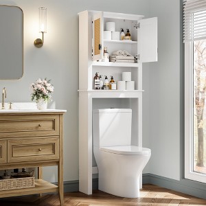 63" Tall Over The Toilet Storage Cabinet, Farmhouse Bathroom Cabinet with Adjustable Shelf - 1 of 4