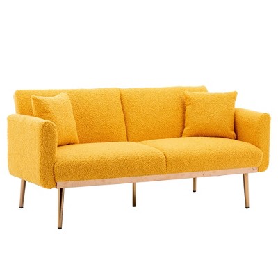 NicBex Teddy Fabric Loveseat Sofa Modern Upholstered Sofa Couch with Suft Cushion and Metal Legs for Bedroom,Living Room,Yellow