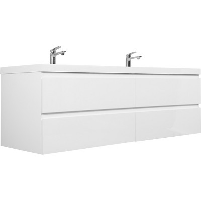 Bencmate Bathroom Storage Cabinets, Wall-Mounted Bathroom Storage Vanity Cabinet, 2 Top Basin and 4 Soft Close Drawers, White, 70.87"*19.69"*22.44"