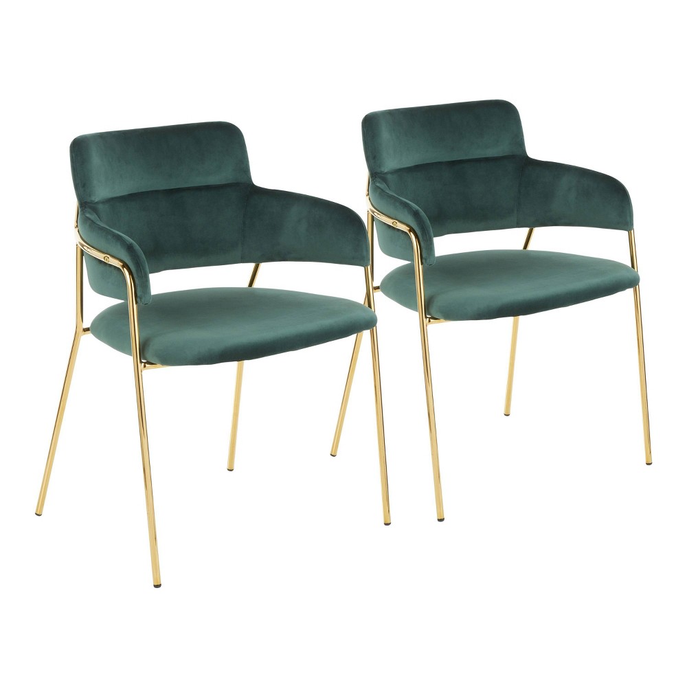 Photos - Chair Set of 2 Napoli Contemporary  Gold/Emerald Green Velvet - LumiSource