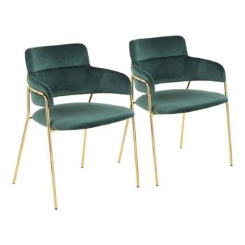 Set of 2 Napoli Contemporary Chairs Gold/Emerald Green Velvet - LumiSource