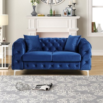 Contemporary 62" with Deep Button Tufting Dutch Velvet Solid Wood Frame and Iron Legs-Morden Fort