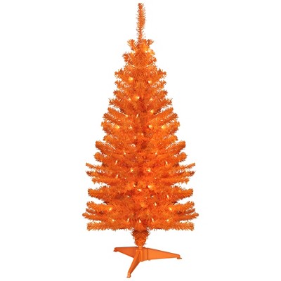 Northlight Pre-Lit Medium Artificial Pine Christmas Tree - 4' - Orange - Clear Lights