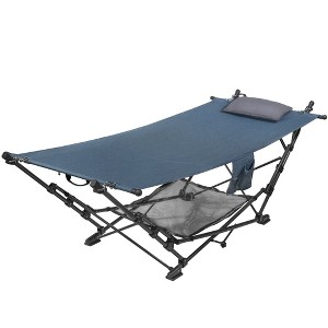 Zenithen Outdoor Patio Folding Collapsible Hammock w/ Sturdy Frame and Pillow For Camping, Blue - 1 of 4