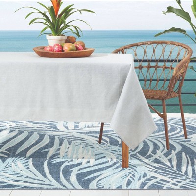 Navy Blue and Aqua Palm Leaf 8' x 10' Indoor/Outdoor Rug