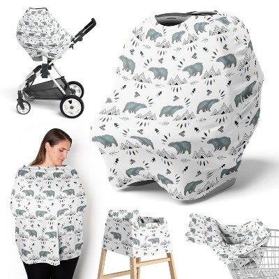 Image of Sweet Jojo Designs Boy 5-in-1 Multi Use Baby Nursing Cover Bear Mountain Blue Black and White