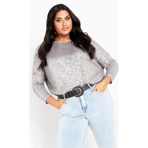 Silver sequin plus outlet size top