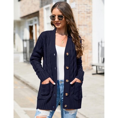 Womens Cardigan Sweaters Button Down Casual Long Sleeve Knit Outerwear Coat with Pocket