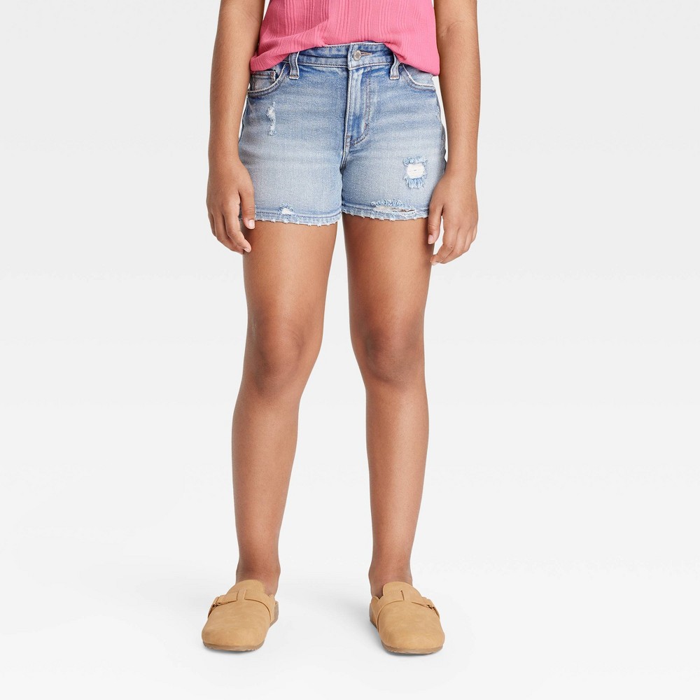 Girls' High-Rise Midi Jean Shorts - art class™ Medium Wash L