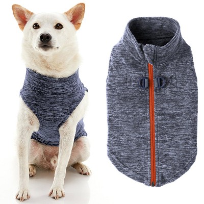 Gooby Zip Up Fleece Vest, Fleece Jacket Sweater with Zipper Closure and Leash Ring, Gray Wash, Large